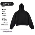 Loose Padded Cropped American High-street Style Fleece-lined Hooded Sweatshirt