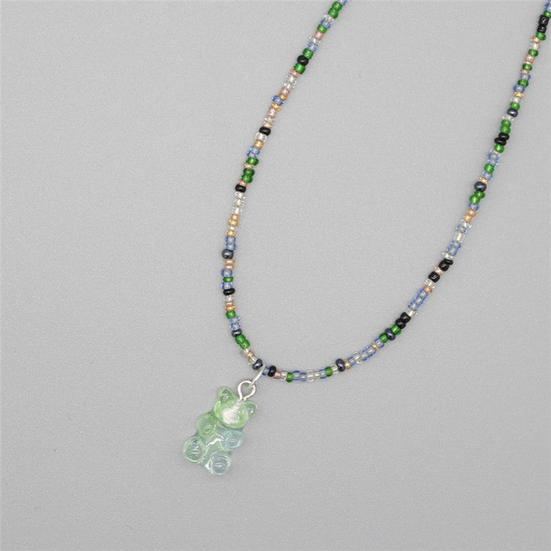 Gradient-colored Little Bear Seed Bead Necklace