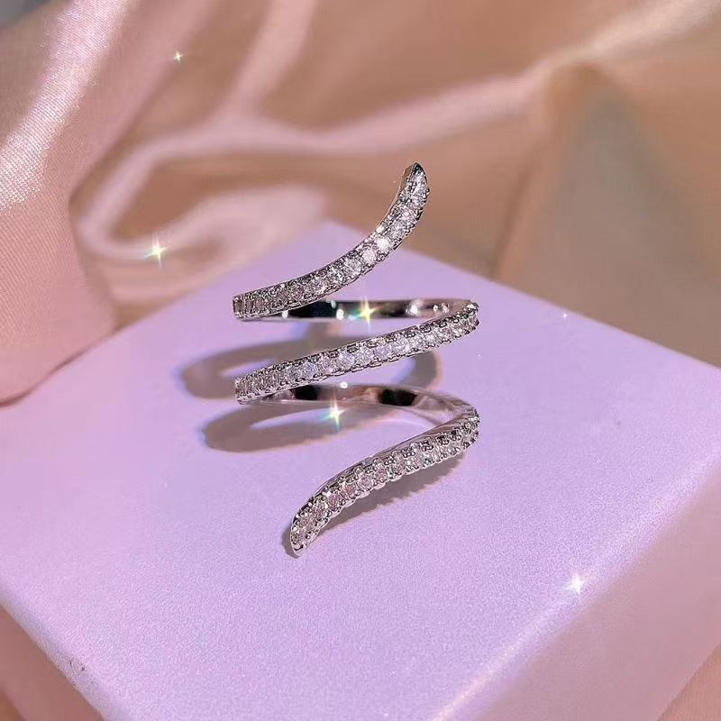 Multi-layer Geometric Wrapped Zircon Ring, Fashionable Personalized Creative Japanese & Korean Style Ring, Snake-shaped Ring