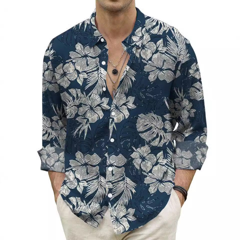 Autumn Mens Shirt With A Floral Print Top