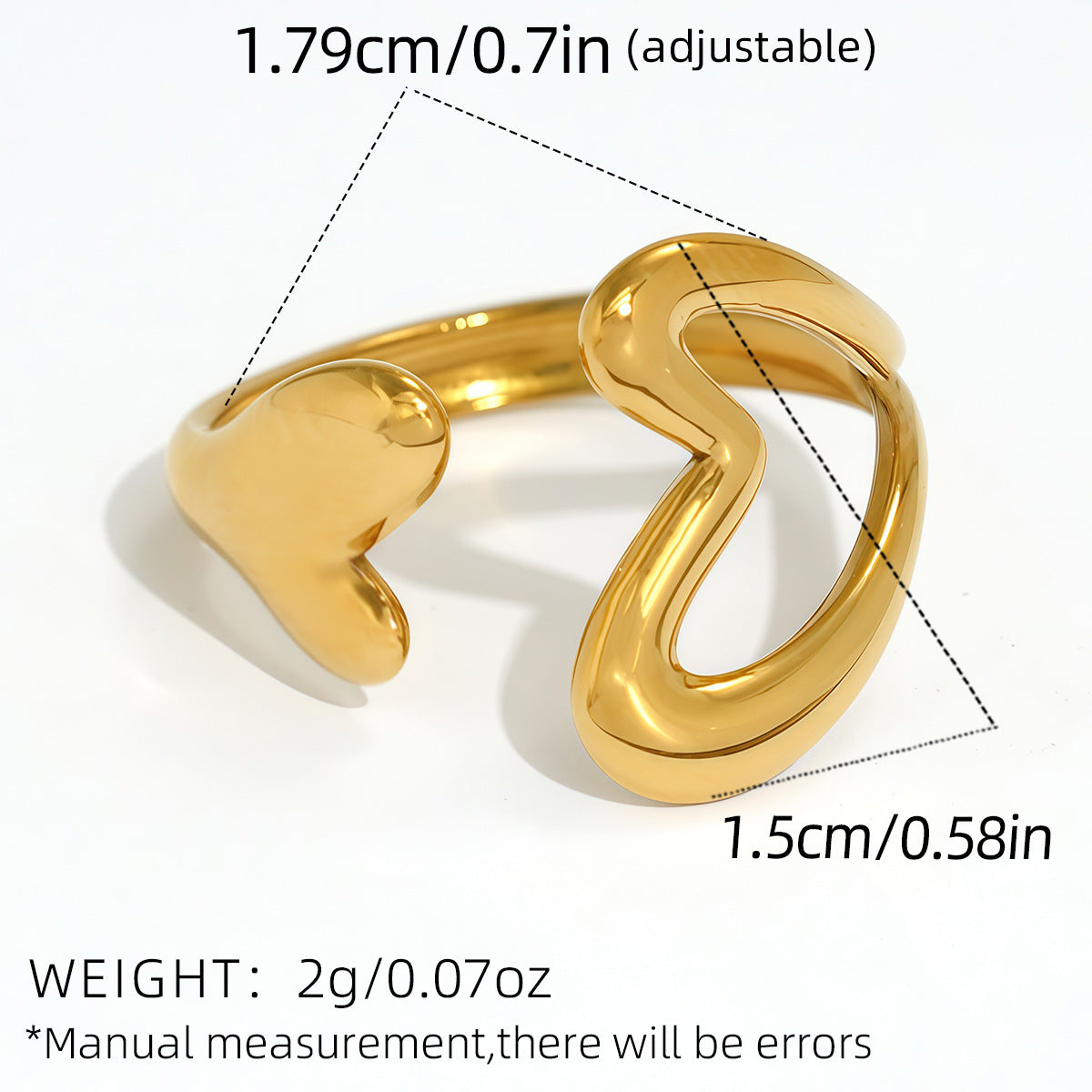 Stainless Steel Open Ring With A Hollowed-out Heart Design