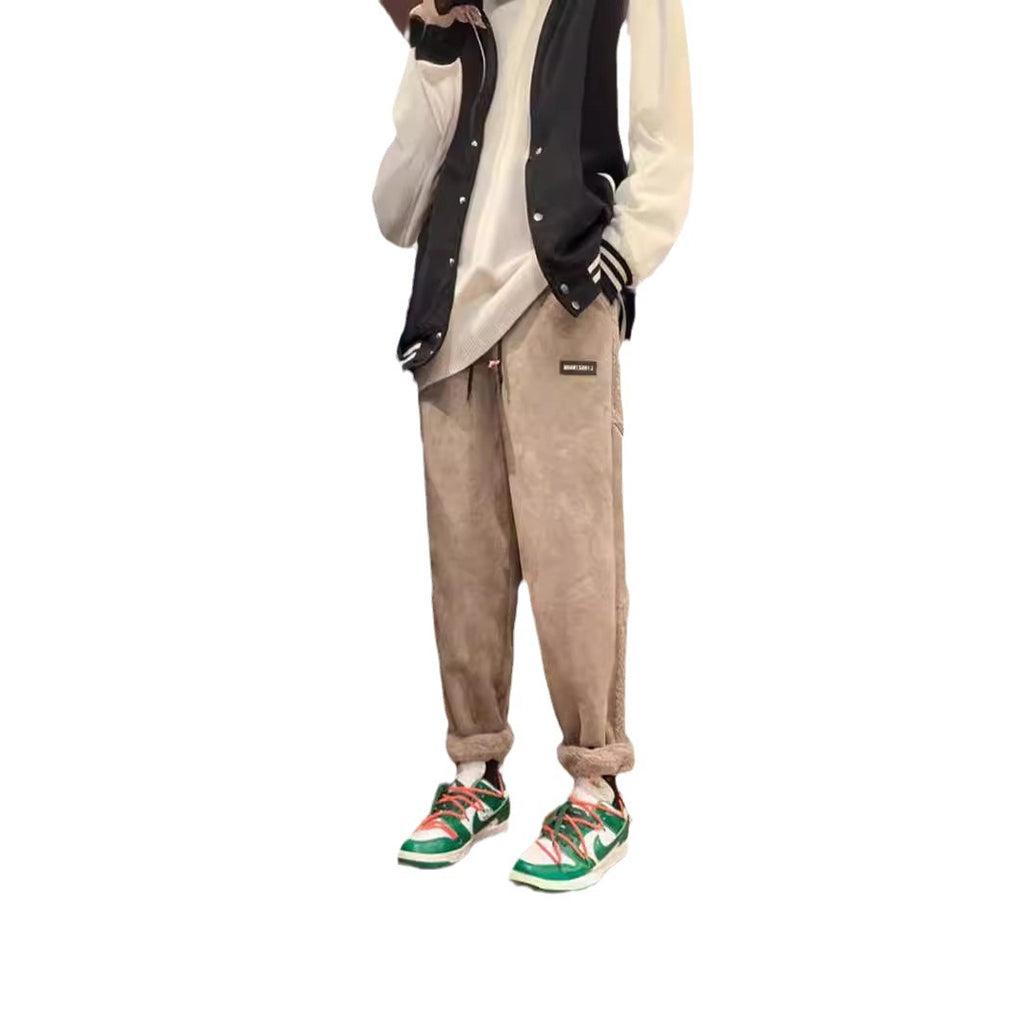 Mens AutumnWinter Striped Color-Block Fleece-Lined Ankle-Fit Pants