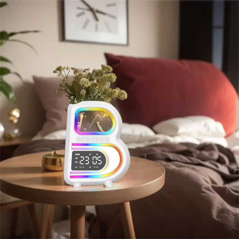 Nuevo altavoz Bluetooth con forma de B, multifuncional, con luz rítmica inteligente, cargador inalámbrico para teléfono, tarjeta TF, entrada AUX, modo estándar
