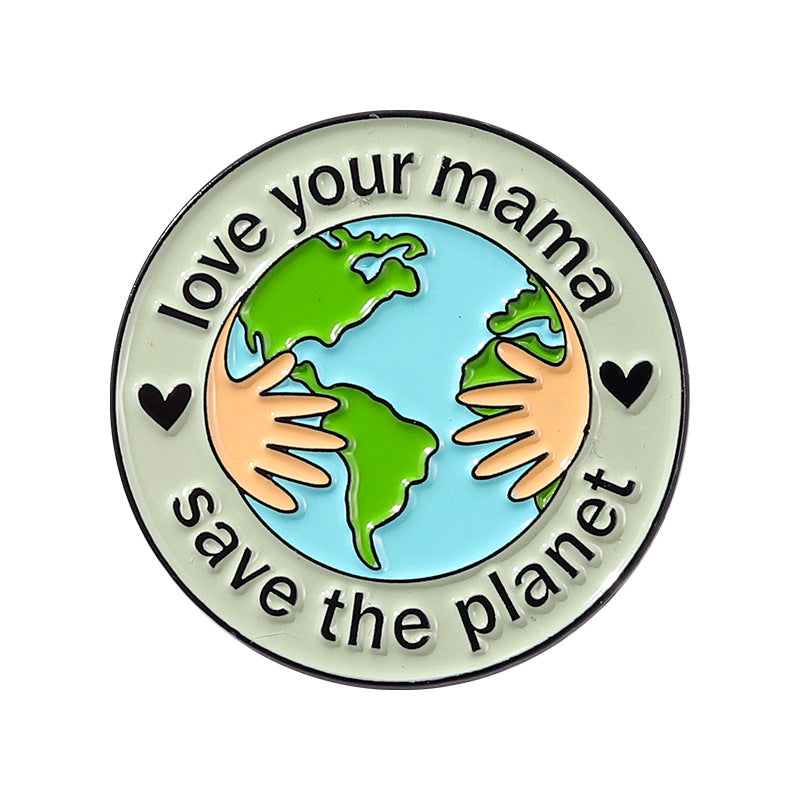 Earth Protection Text Badge Heart-Shaped Plant Pin Brooch
