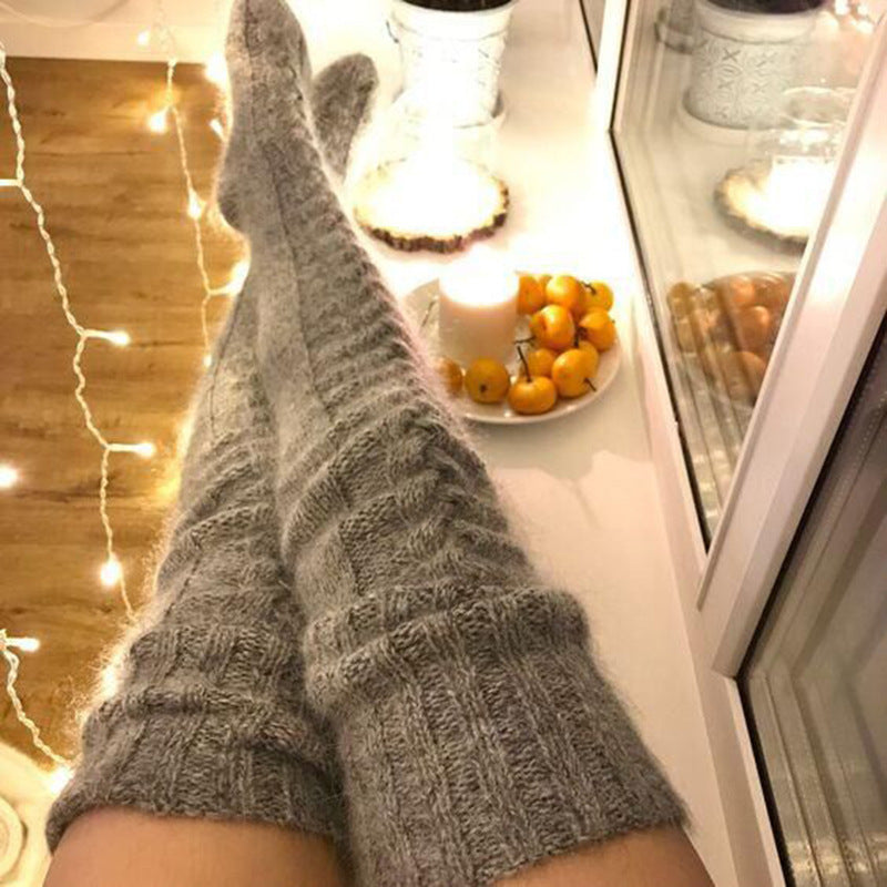 Women's Solid Color Over-the-knee Wool Foot Warmer Stockings