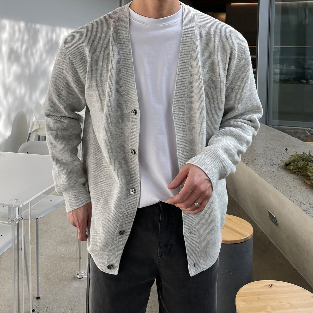 Springautumn Knit Cardigan Mens Jacket