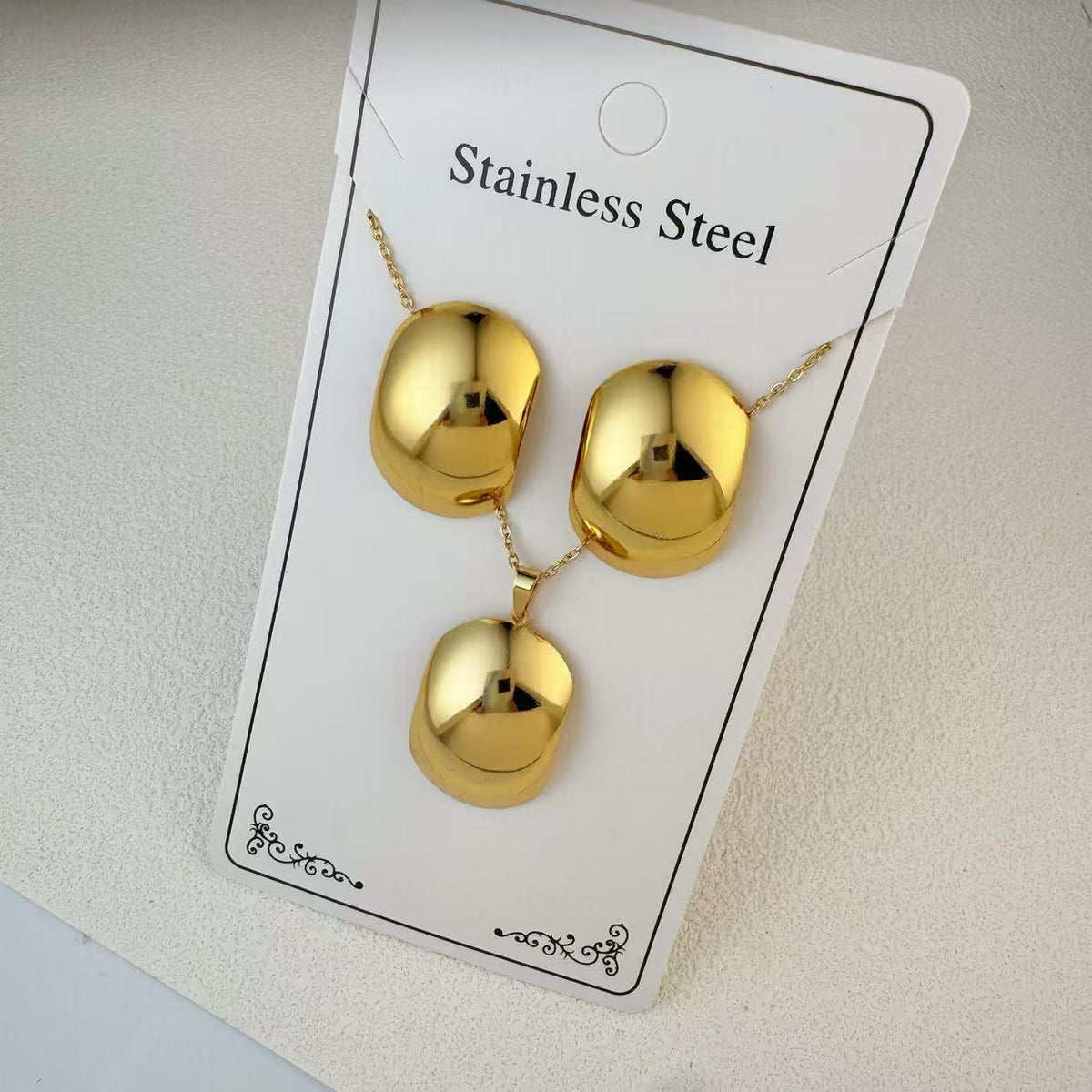New Stainless Steel Plated 18k Gold Necklace Earring Set