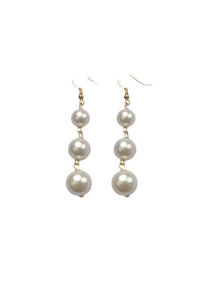 New Long Pearl Earrings With Three Pearls