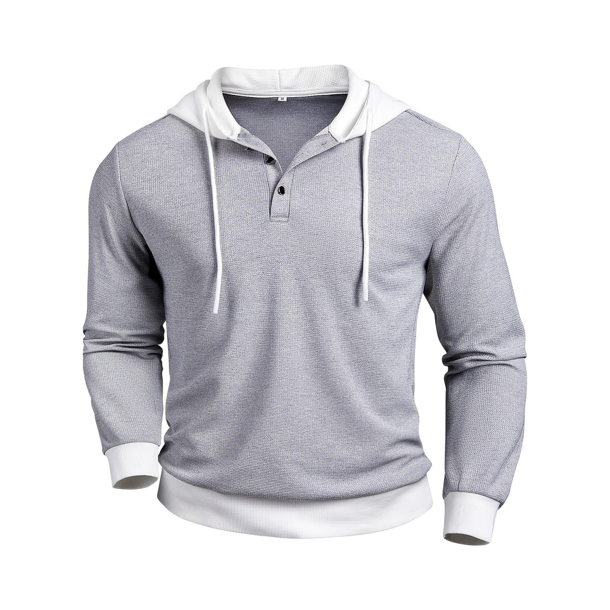 FallWinter Casual Textured Waffle-knit Contrast-color Long-sleeve Hoodie With Buttons