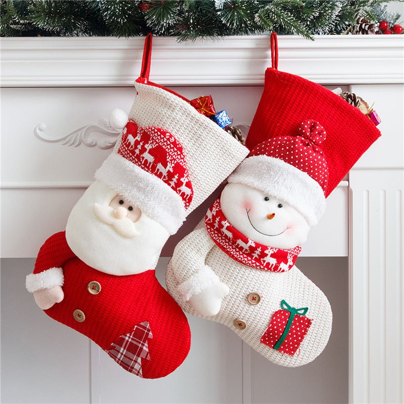 Großer Rot-Weißer Gestrickter Weihnachtsstrumpf Weihnachtsmann Kamin Deko Socken Weihnachtsgeschenktüten Süßigkeitenhalter Deko Für Zuhause
