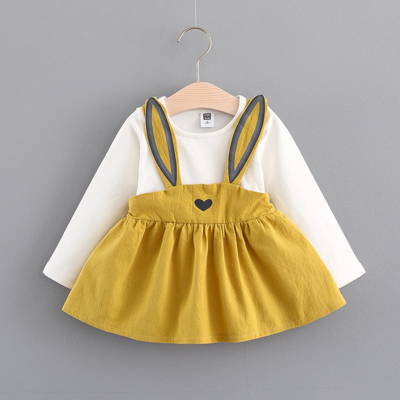 Herbst neue koreanische Kinderkleidung, niedliches Kaninchenkleid für Mädchen, Baby Prinzessinnenkleid 916