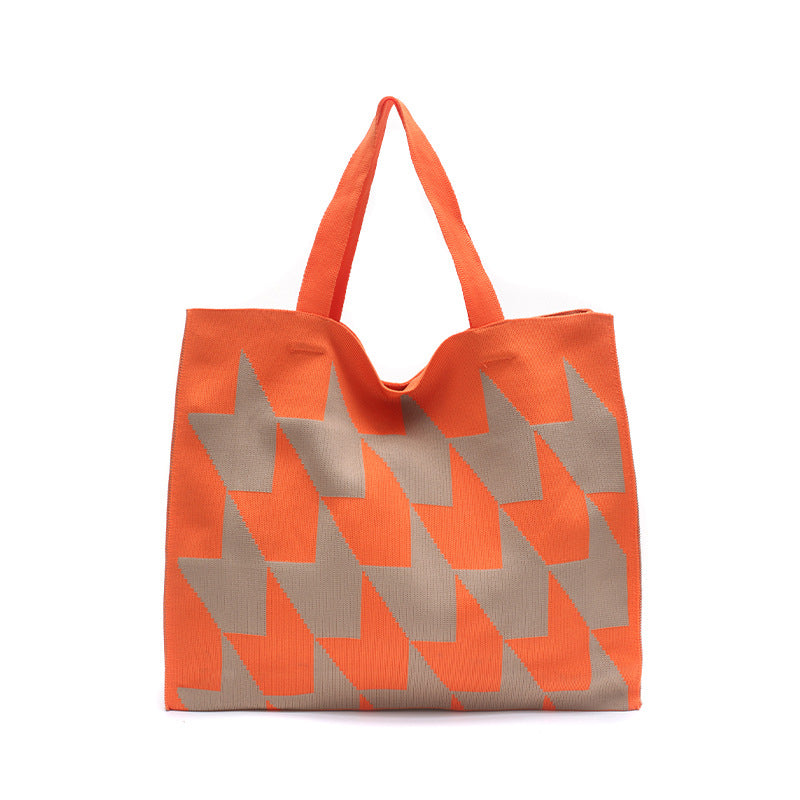 Knitted Womens Handbag With Patchwork Yarn