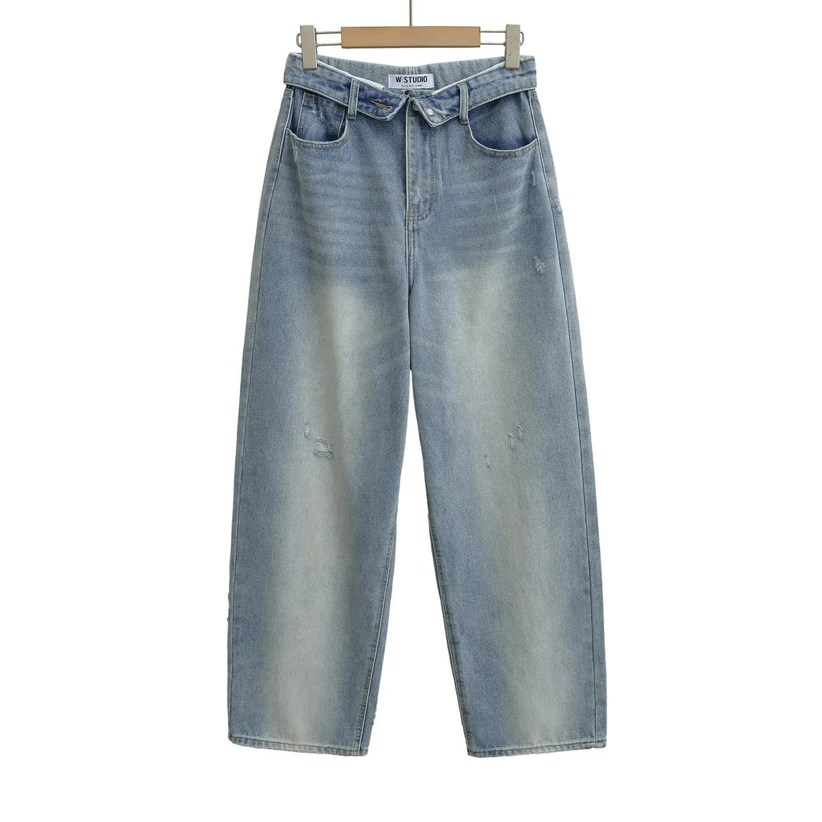Niche High-waisted Wide-leg Pants With A Curled Hem For Women