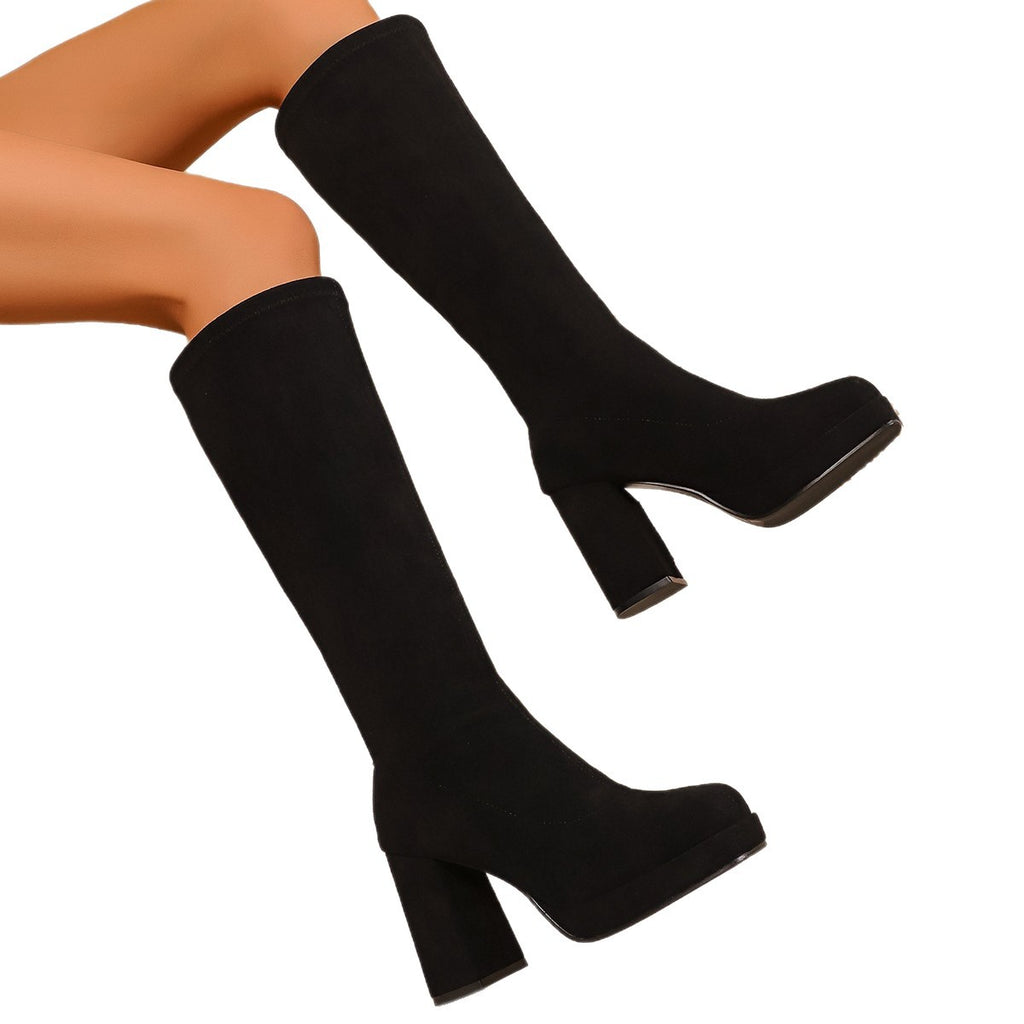 Winter Slimming Plus-Size Chunky-Heel Over-the-Knee Boots For Women In European And American Styles