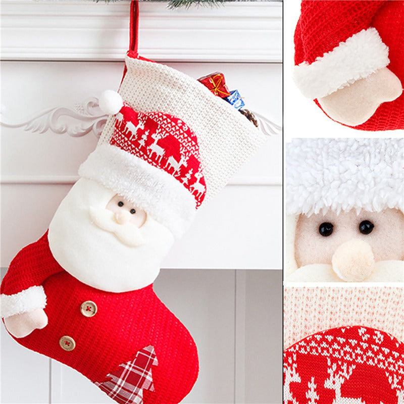 Großer Rot-Weißer Gestrickter Weihnachtsstrumpf Weihnachtsmann Kamin Deko Socken Weihnachtsgeschenktüten Süßigkeitenhalter Deko Für Zuhause