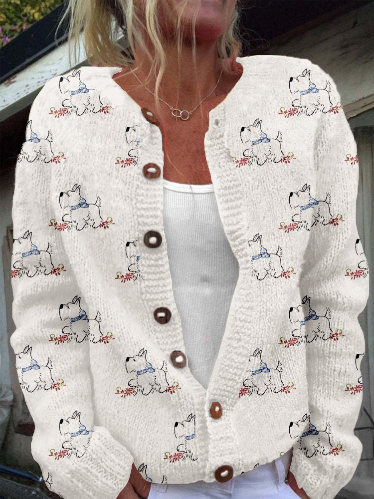 Womens 3D-printed Crew-neck Cardigan A Stylish Knit Outerwear Piece For Fall