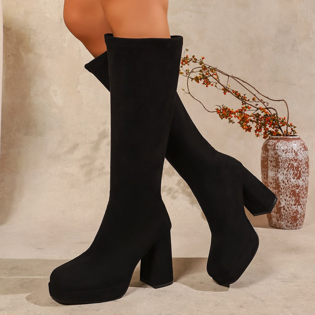 Winter Slimming Plus-Size Chunky-Heel Over-the-Knee Boots For Women In European And American Styles