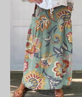Casual Retro Floral Vacation Elegant Skirt For Spring And Summer