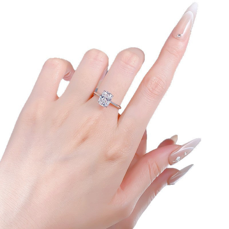 S925 Silver 7x9mm Square Ring For Women Everyday Classic Style