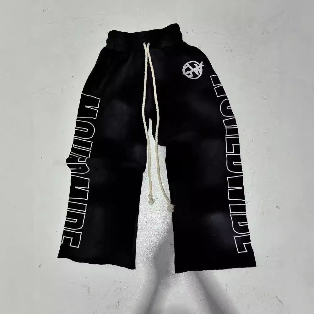 Pantalones casuales holgados con cordón y estampado de letras para mujer