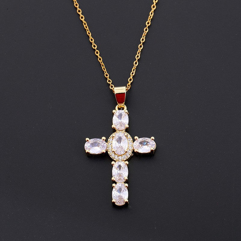 Fashionable Personalized Cross Pendant With Colorful Zircon