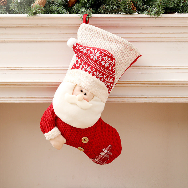 Großer Rot-Weißer Gestrickter Weihnachtsstrumpf Weihnachtsmann Kamin Deko Socken Weihnachtsgeschenktüten Süßigkeitenhalter Deko Für Zuhause