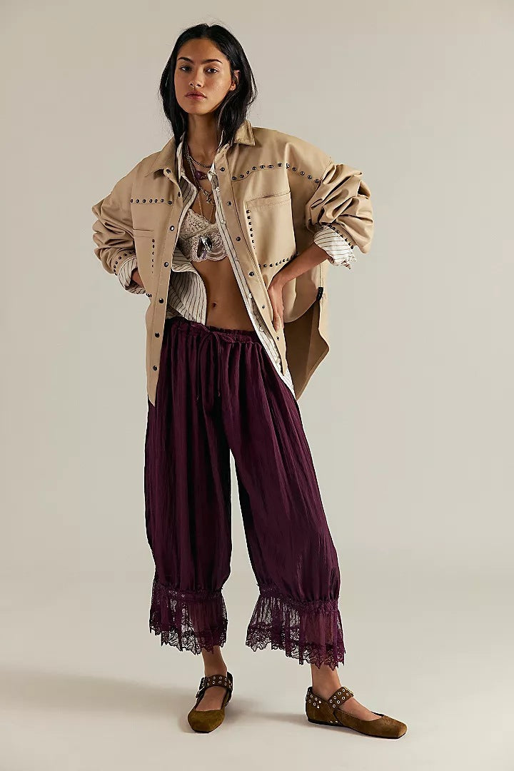 Womens Hollowed-Out Lace-Laced Loungewear Mid-Length Pants
