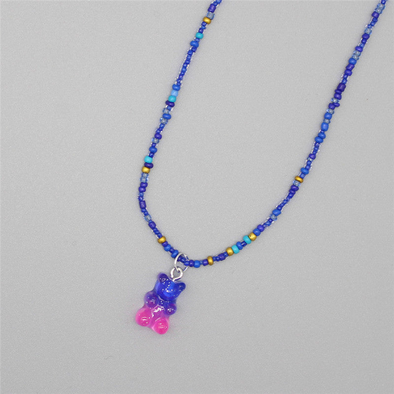 Gradient-colored Little Bear Seed Bead Necklace