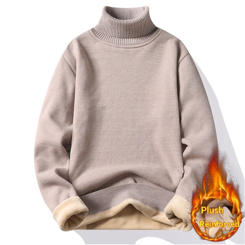 New Solid Black Knitted Mens Fleece-lined Base Layer