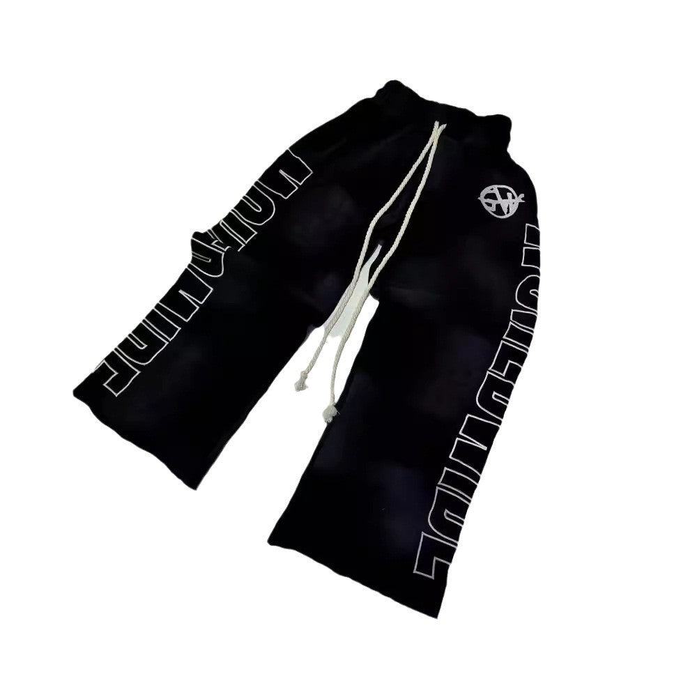Pantalones casuales holgados con cordón y estampado de letras para mujer