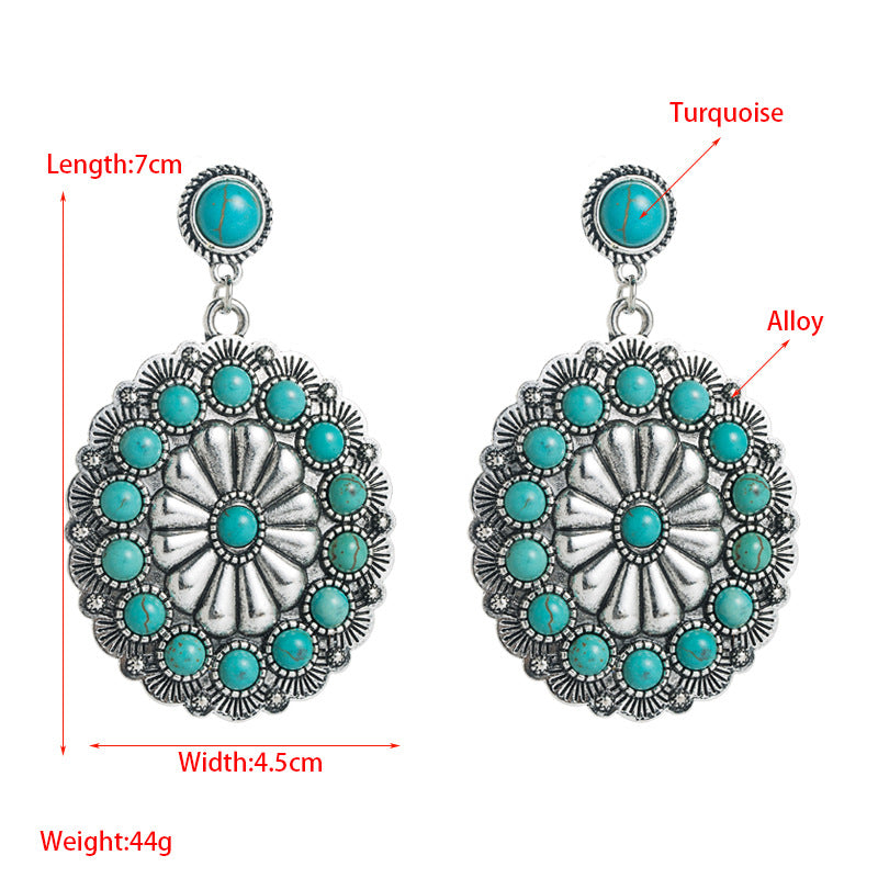 Vintage Bold Statement Earrings Featuring Antique Silver And Turquoise