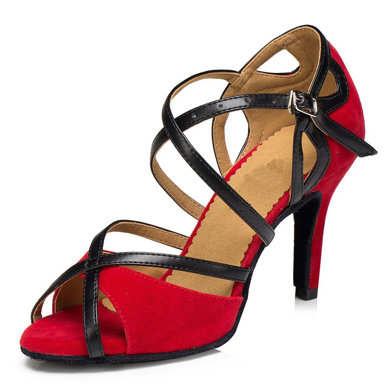 Black Latin Dance Stiletto Heels With Soft Soles For Ballroom Latin Dancing