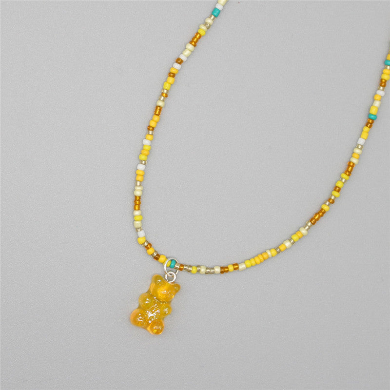 Gradient-colored Little Bear Seed Bead Necklace