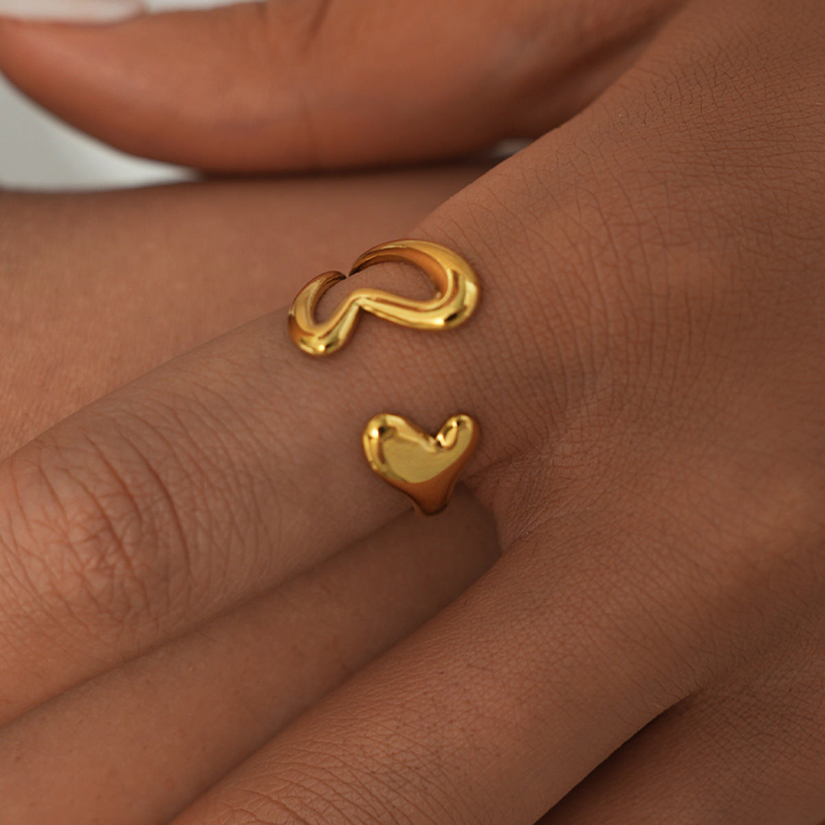 Stainless Steel Open Ring With A Hollowed-out Heart Design