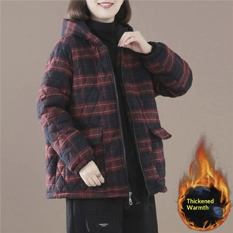 Short Cotton-padded Coat In Plaid For Fall And Winter