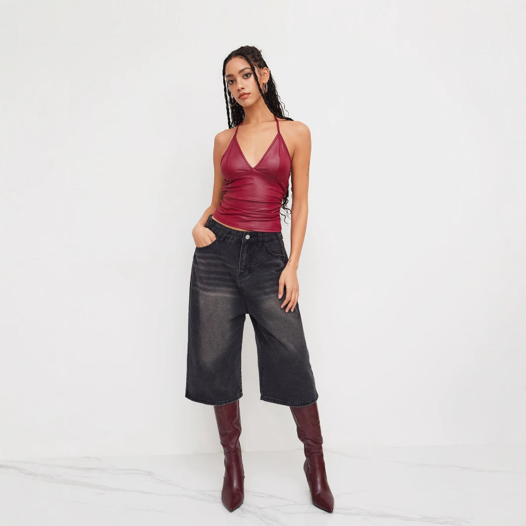 Womens Leather Camisole Top Versatile And Easy To Style