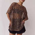 Women's Loose Sheer Mesh Sequin Blouse