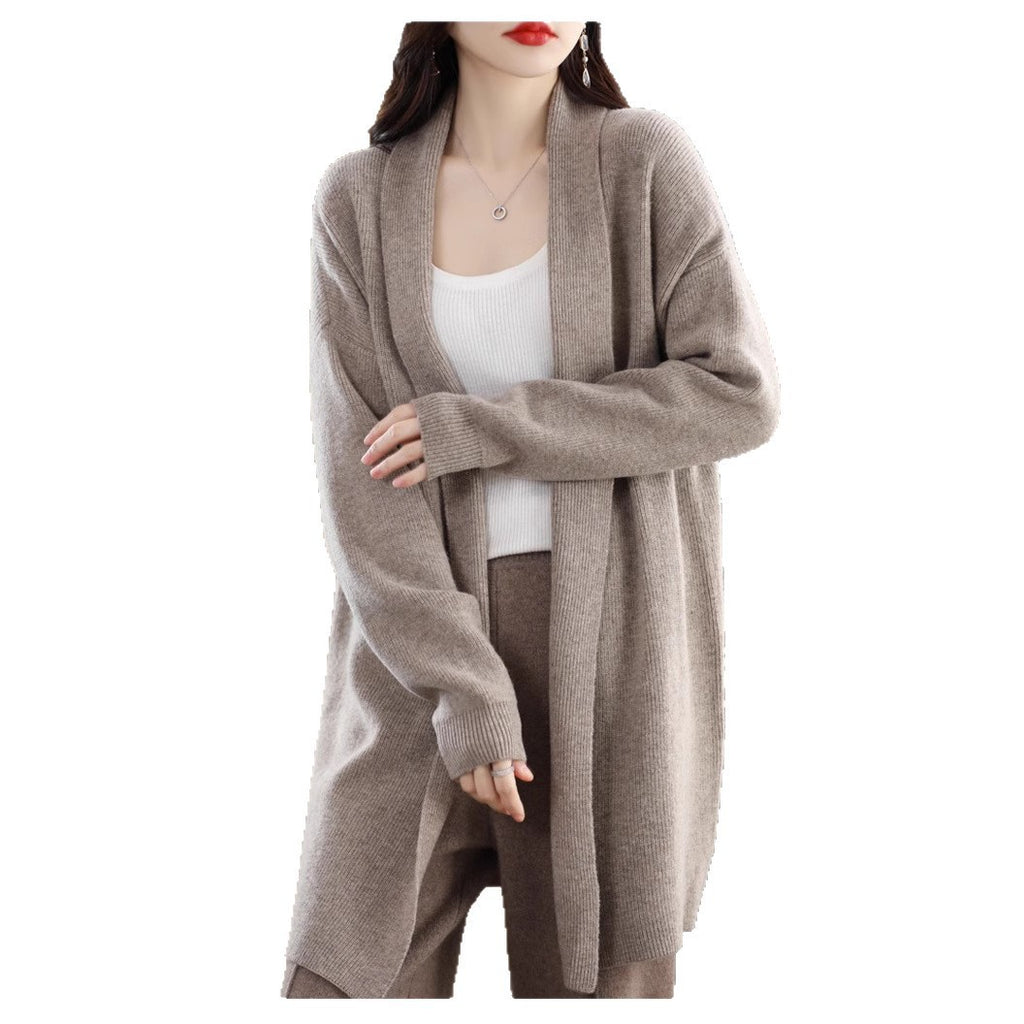 Womens Stylish Loose-fitting Mid-length Knit Cardigan