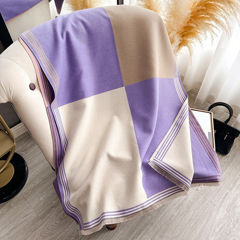 Korean-style Color-Block Fashion Faux Cashmere Scarf Womens Dual-Use Air-Conditioning Shawl
