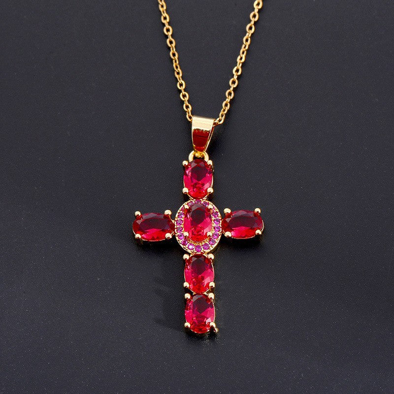 Fashionable Personalized Cross Pendant With Colorful Zircon