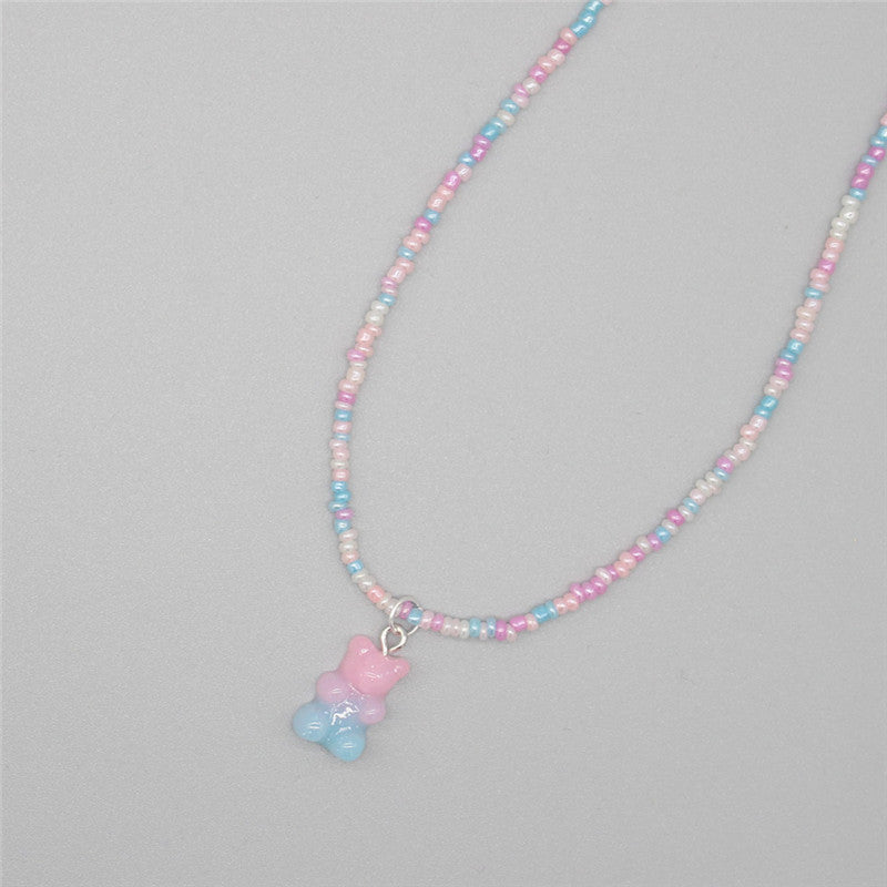 Gradient-colored Little Bear Seed Bead Necklace