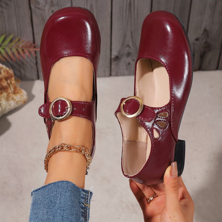 Patent Leather Round-toe Low-cut Low-heeled Shoes