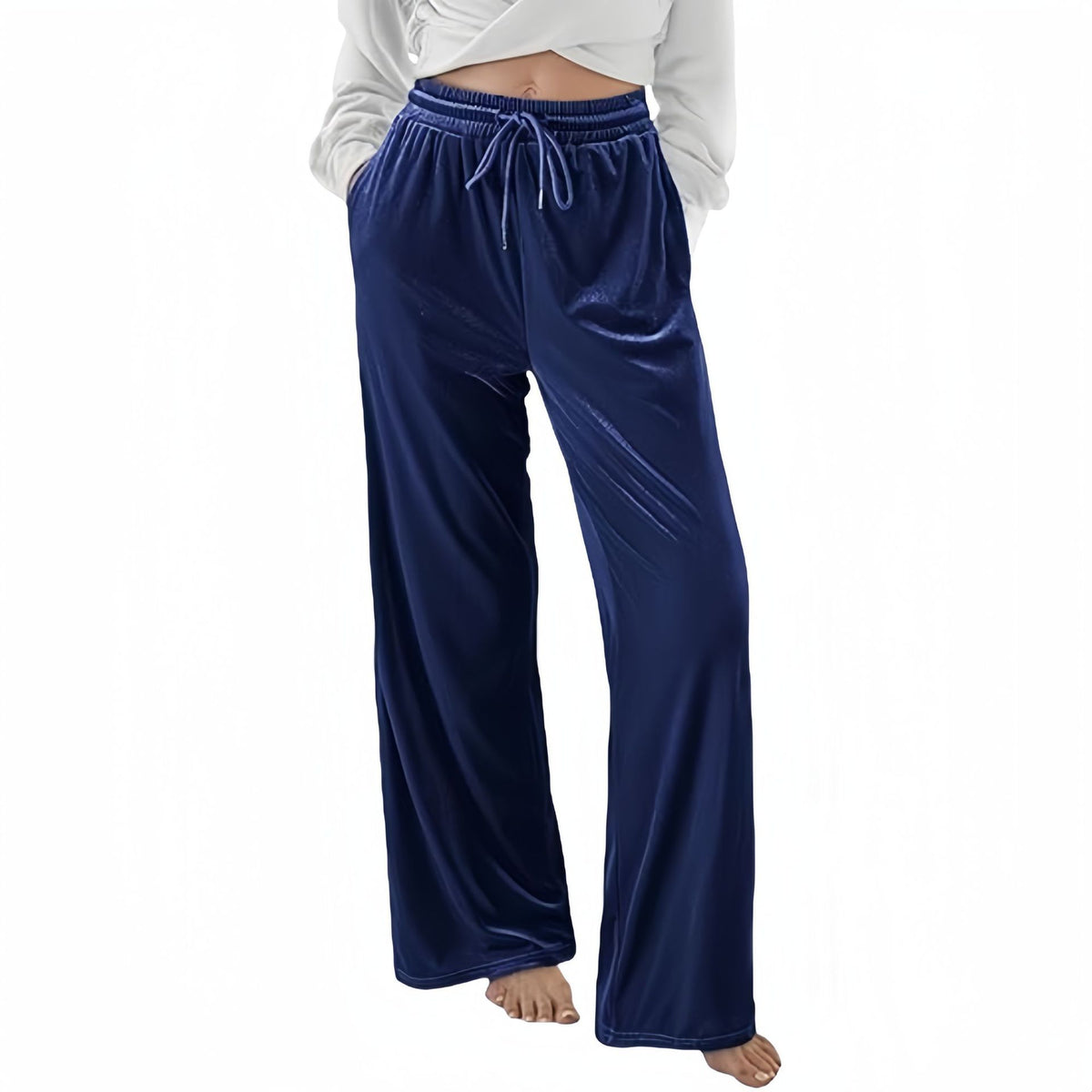 Velvet Pants With A Drawstring Waist And Wide Legs