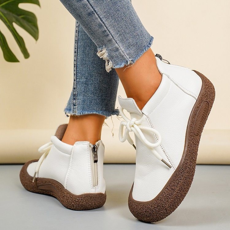 Plus-size Retro Lace-up Casual Soft Leather Shoes For Women