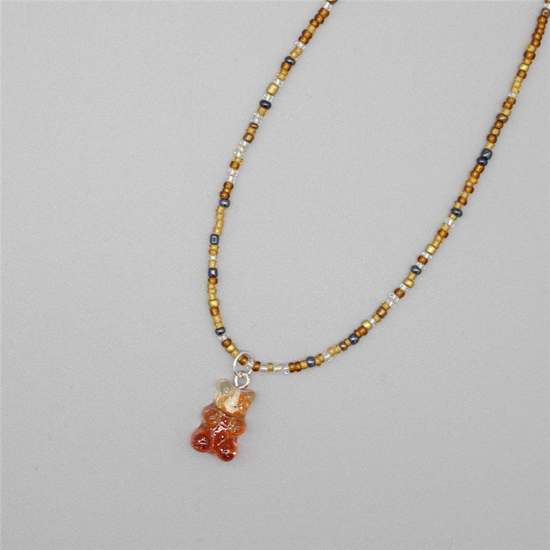 Gradient-colored Little Bear Seed Bead Necklace