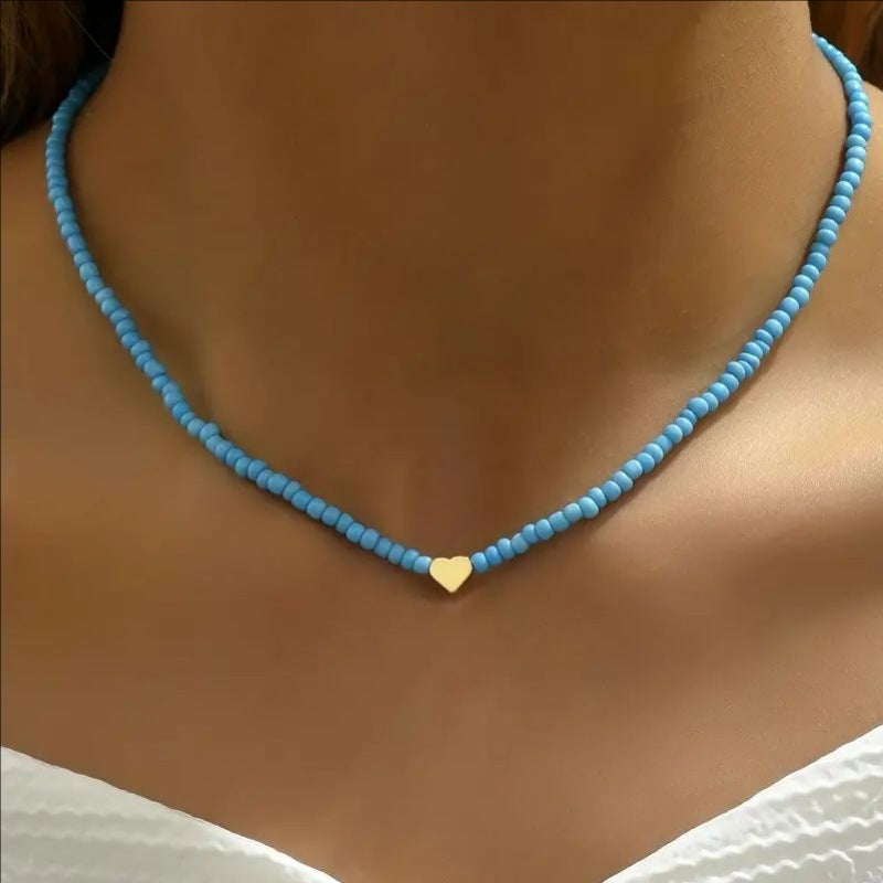 Simple Retro Heart-shaped Decorative Handmade Beaded Clavicle Necklace