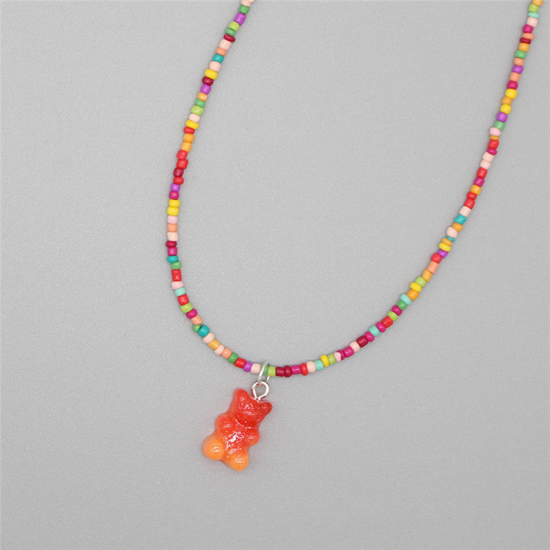Gradient-colored Little Bear Seed Bead Necklace