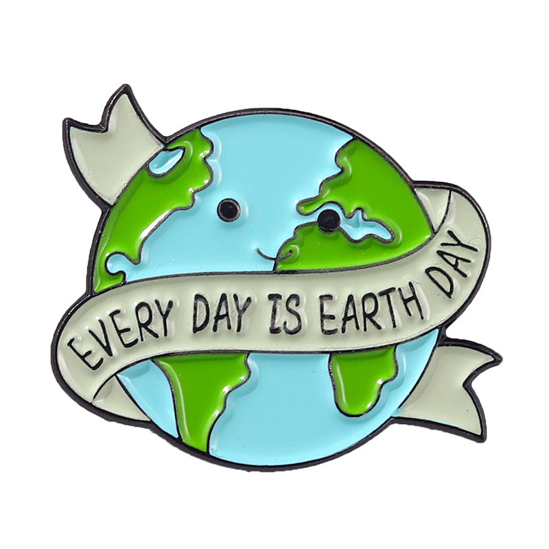 Earth Protection Text Badge Heart-Shaped Plant Pin Brooch