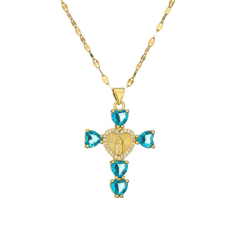 Fashionable Personalized Cross Pendant With Colorful Zircon