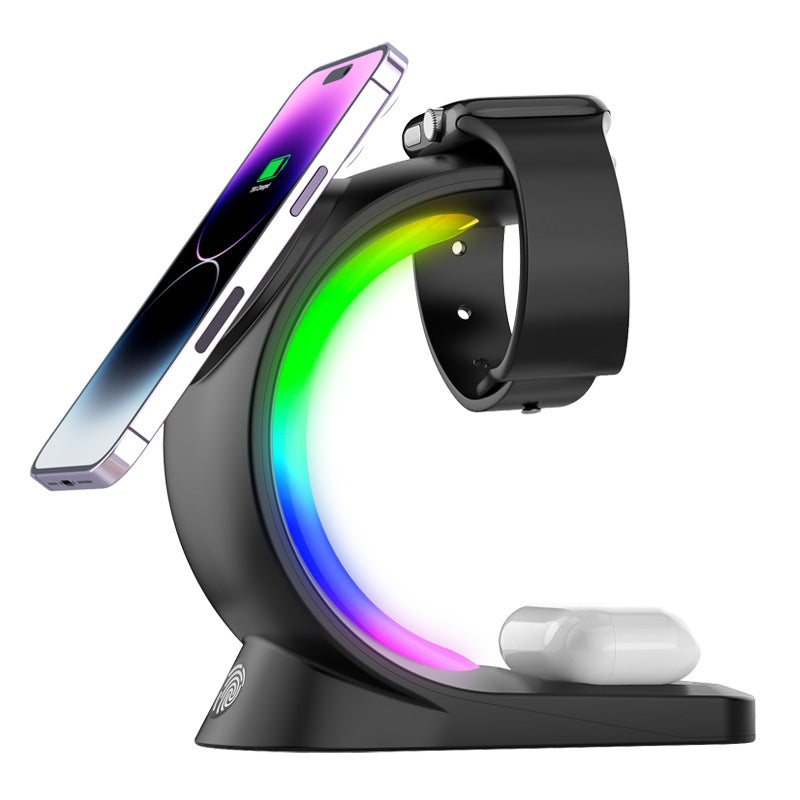 4-in-1 magnetisches kabelloses Ladegerät, Schnellladefunktion für Smartphones, Atmosphärenlicht-Ladestation für Airpods Pro, I-phone Watch